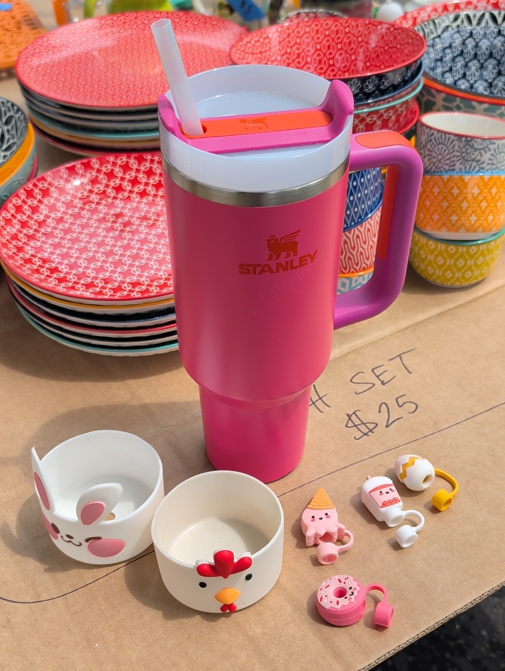 Stanley Pink Travel Tumbler with Handle and Straw